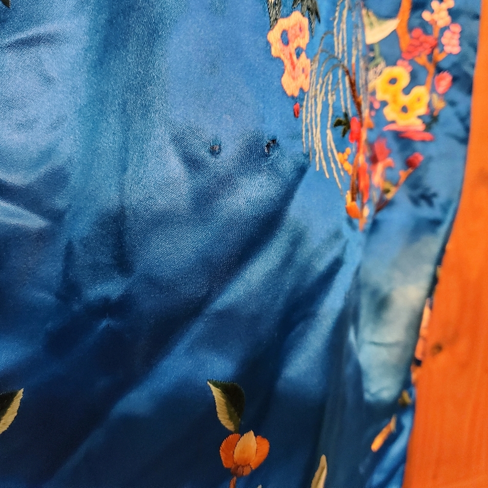 Blue Embroidered Satin Top with Floral Motif - Picture 13 of 16